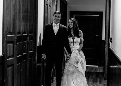 happy couple in hallway
